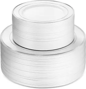 Mtps100sr Munfix 100 Silver Plastic Plates Set 50 Pcs 10.25 Inch Piece Rim