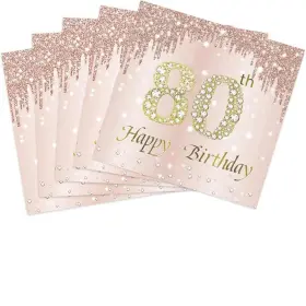 Muplaya 313399795374 40pcs 80th Birthday Napkins Rose Gold Theme Happy Decorations F