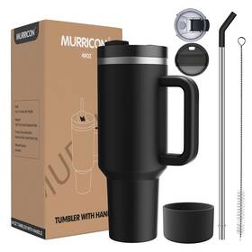 Murricon 40h2-bl 40 Oz Tumbler With Handle And Straw Reusable Vacuum Ounces Black
