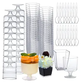 P038 Mwellewm 300 Packs Dessert Cups With Spoons 5 Oz Mini Clear Plastic Parfait C