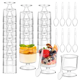 P053-60round Mwellewm 120 Pcs Dessert Cups With Spoons 60 5 Oz Mini Clear Plastic Parfa