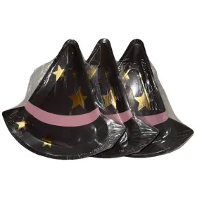 Ssp140 My Minds Eye 12 -10 Inch Witchs Hat Paper Plates 3 Packs Black Pink Gold
