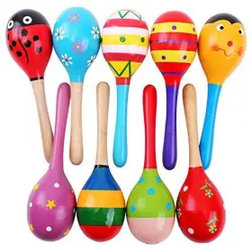 M1564986141 Mydio 12 Pack 4.5 Inch Wooden Fiesta Maracas Assorted Color And Designpack Of