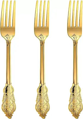 N9r 744111017747 100pcs Gold Plastic Forks Solid Durable And Heavy Duty Perfect