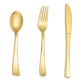 N9r 747130367459 160pcs Gold Plastic Silverware - Utensils Set Tableware Flatwa