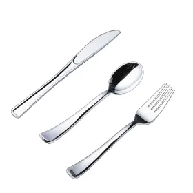 Hq-c200s-vc N9r 200pcs Plastic Silverware Set Silver Cutlery Including 100pcs Fo