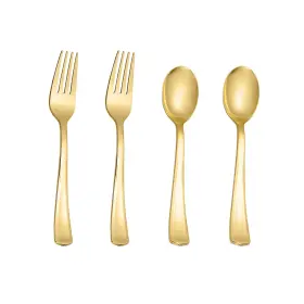 Hq-fs100 N9r 100pcs Gold Plastic Silverware 50pcs Spoons And Forks Set Heavy