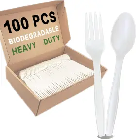 Nafufreedom 759397973991 100pcs 100% Compostable Biodegradable Utensils Disposable Cutlery Set Cornstarch