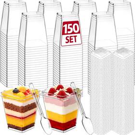 Nanjing Yishun Baishun Technology Co. Ltd. 445024063021 150 Set 5 Oz Plastic Dessert Cups With Lids And Spoons Yogurt Parfait Appetizer