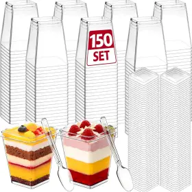 Nanjing Yishun Baishun Technology Co. Ltd. 445024063021 150 Set 5 Oz Plastic Dessert Cups With Lids And Spoons Yogurt Parfait Appetizer