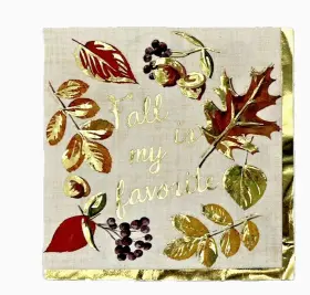 Nantucket Distributing 025096976640 Fall Luncheon Paper Napkins 20ct Harvest Autumn Leaves With Gold Foil Trim 3-ply