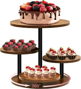 Dgj-03 Nanxitu 4 Tier Cupcake Tower Stands For 50 Cupcakes 360 Rotatable Round Rustic Brown