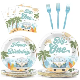 Nb0352 Naozinebi Summer Beach The Big One Party Plates Napkins Boy Surfing First Birthday Deco