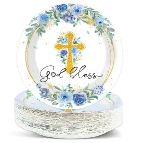 Nb0423 Naozinebi 48pcs Baptism Plates God Bless Party Decorations First Holy Communion