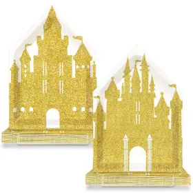 Nb1197 Naozinebi 50pcs 10 Inch Princess Castle Shaped Paper Plates Gold 10.43 Inches