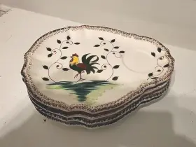 Sd104 Napco Vtg Set/4 Rooster Party Plates Brown Speck Edge Hand Painted #sd104 Japan