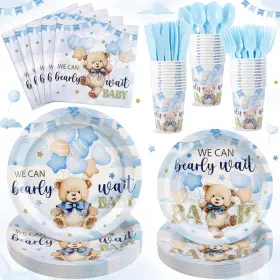 B0f5335fg9 Natnarr 175 Pcs Bear Baby Shower Plates Napkins 25 Guest We Can Bearly Wait