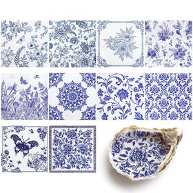 Natnarr G7213k-11-n 30 Pack Blue And White Floral Chinoiserie Decoupage Paper Napkins