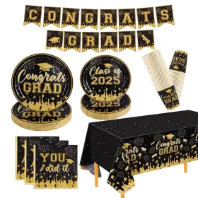 Zha0351k Natnarr Graduation Plates And Napkins 2025 Black Gold Party Supplies Decor