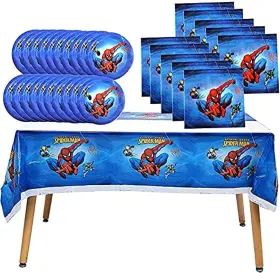 Nc 689855271560 41 Pcs Spiderman-themed Party Supplies 20 Plates Napkins And 1 Tablecloth