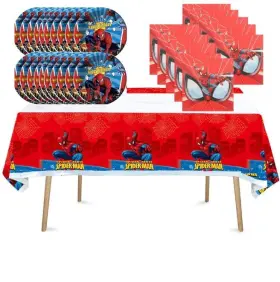 Nc 768477911785 41 Pcs Red Spiderman-themed Party Supplies 20 Plates Napkins And 1 Tablecl
