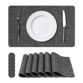 Nc888 Ncue Vinyl Placemats Set Of 6 Faux Leather Waterproof And Heat Black