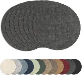 Np888 Ncue 13 Inch Round Placemats Set Of 8 Reversible Faux Leather Deep Gray