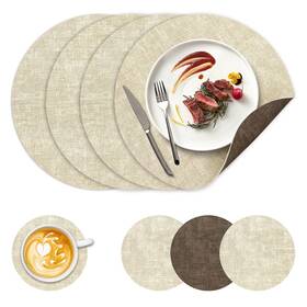Ncue Two222 13 Inch Round Placemats Set Of 4 Dual-sided Faux Dark Coffee Beige