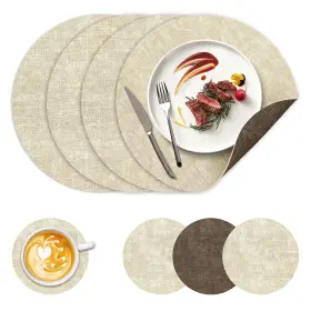 Two222 Ncue 13 Inch Round Placemats Set Of 4 Dual-sided Faux Dark Coffee Beige
