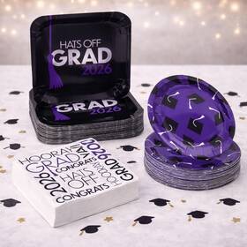 Ne-as 603305322213 Purple And Black Color Hats Off Grad 2026 Party Tableware Kit For 50 Guests #064