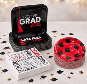 Ne-as 603305322220 Red And Black Color Hats Off Grad 2026 Party Tableware Kit For 50 Guests #999