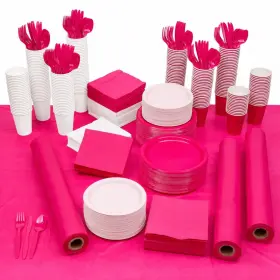 Ne-as 758114500038 Hot Pink &white Complete Instant Large Party Tableware Set For 240 Guests #729