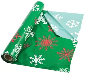 As-acg-80617 Ne-as Green With Red White Snowflakes Plastic Table Cover 100-ft X 40 Inch W Disposable #617