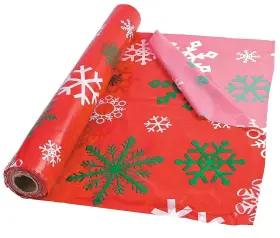 As-acg-80684 Ne-as Red With Green White Snowflakes Plastic Table Cover 100-ft X 40 Inch W Disposable #684