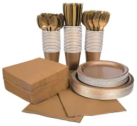 As-ach-05810 Ne-as Gold Color Disposable Tableware Party Set For 48 Plates Cups Utensils Napkins