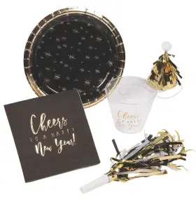 As-aci-09841 Ne-as New Years Party Kit For 8 Guests Disposable Dinnerware Mini Cone Hats Horns #841