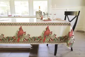 As-aci-38053 Ne-as Cardinals On Berry Pine Branches Plastic Holiday Plaid Tablecloth 84 Inch X 54 #053