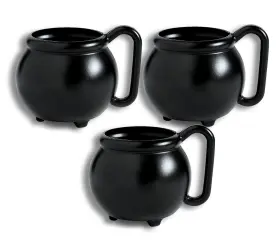 As-aci-52189 Ne-as 12-pc Black Cauldron Shaped Re-usable Halloween Plastic Drink Mugs 12oz #189