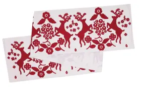 As-aci-53703 Ne-as Elegant White With Red Embroidered Reindeer Cotton Holiday Table Runner 60 Inch L #703