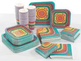 As-aci-54392 Ne-as Southwestern Design On Teal Disposable Tableware Party Kit For 50 Guests #392 As-aci-54392 Ne-as Southwestern Design On Teal Disposable Tableware Party Kit For 50 Guests #392