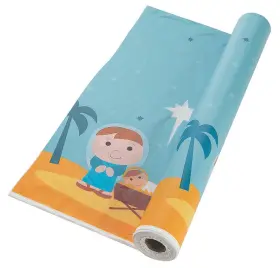 As-aci-57791 Ne-as Kids Christmas Holy Family Scene Plastic Table Cover Disposable 100ftx40 Inch W #791