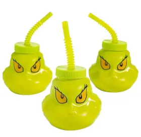 As-ada-95089 Ne-as 48-pc Grinch Face Plastic Christmas Drink Cups With Lids And Bendy Straps 14-oz #089
