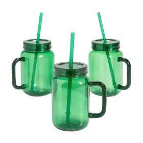As-adb-32551 Ne-as 6-pc Green Mason Jar Plastic Mugs With Handles Lids And Straws Party Cups 16oz #551