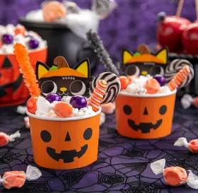 As-adb-71596 Ne-as 12-pc Jack-o-lantern With Masked Cat Halloween Party Snack Cups Holds 4oz #596