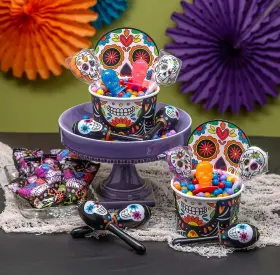 As-adb-71603 Ne-as 12-pc Day Of The Dead Floral Skull 4oz Paper Snack Cups Halloween Party #603