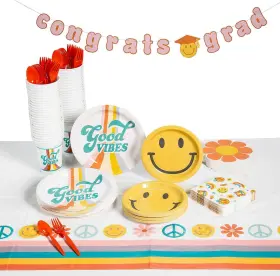 As-adc-71666 Ne-as Good Vibes 1970s Flower Power Style Graduation Tableware Set For 24 Guests #652