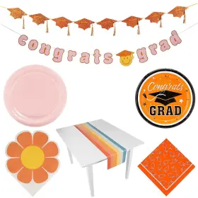 As-adc-71862 Ne-as Colorful 70s Theme Congrats Grad Disposable Tableware Set For 24 Guests #862