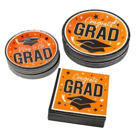 As-add-77303 Ne-as Congrats Grad - Way To Go Orange Color Party Tableware Kit For 50 Guests #303