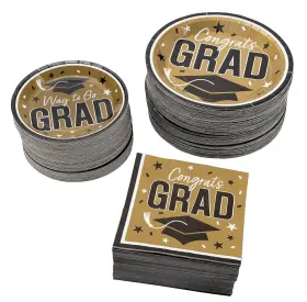 As-add-77313 Ne-as Congrats Grad - Way To Go Gold Color Party Tableware Kit For 100 Guests #313