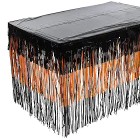 As-be-8765 Ne-as Black And Orange Horizontal Stripe Halloween Fringed Table Skirt 9ft X 28 Inch #8765
